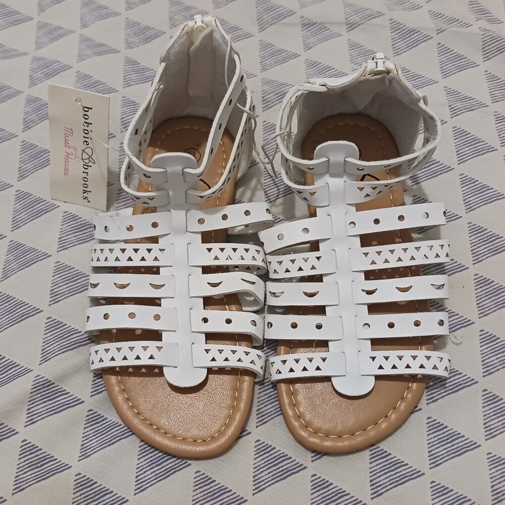 Bobbie Brooks Girls White Strappy Gladiator Slip-On Shoes W/Zipper Size 11
